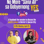 Allan Reyes and Anton Reyes featured in a Facebook Live event poster discussing youth issues in Quezon City District 3.
